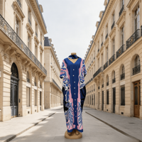 Robe longue africaine pour femme, manches courtes, col cranté, imprimé tie-dye, polyester, ODM, vêtements formels modernes pour adultes, style Kanga