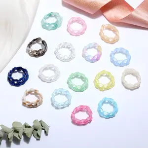 Funky Cincin Resin Lucu Bulat Transparan Trendi Akrilik Retro Cincin Jari Cincin Stackable untuk Wanita Anak Perempuan Perhiasan Hadiah Ulang Tahun
