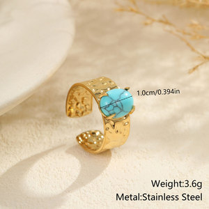 แหวนวินเทจขายส่งสั่งทำพิเศษ สแตนเลสสตีล 316L ชุบทอง 14k 18k PVD แฟชั่นปรับขนาดได้ ประดับพลอยเทอร์ควอยซ์ สำหรับผู้หญิง - Product Image 6