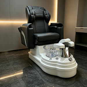 Fauteuil de pédicure électrique inclinable de luxe blanc crème, avec spa pour les pieds sans tuyauterie, support dorsal massant, station de pédicure pour salon de manucure - Product Image 2