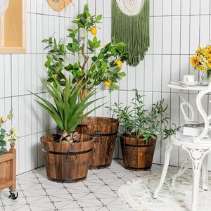 Jardinière vintage en forme de tonneau, 3 pièces, seau en bois, lits surélevés pour plantes, herbes, légumes, intérieur, extérieur, <span class=keywords><strong>jardin</strong></span>, boîte à fleurs décorative - Product Image 6