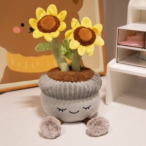 Oso de Peluche Creativo Súper Suave de Algodón PP, Juguete de Peluche con Simulación de Flor de Girasol en Maceta, Cactus Rosa, Lirio de Cala, para Aliviar el Estrés - Product Image 1