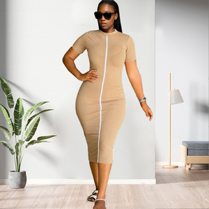 Robe midi moulante décontractée et sportive à manches courtes pour femme – Vente en gros, très tendance - Product Image 2