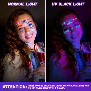 Autocollants de tatouage temporaire lumineux personnalisés qui brillent sous la lumière noire UV pour le Jour de l'Indépendance, le 4 juillet, peinture faciale - Product Image 4