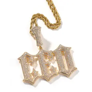 Pingente de diamante personalizado, colar de peças de ouro personalizado de 26 espinhos capitais do alfabeto