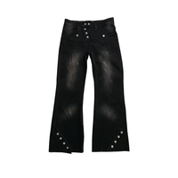 Pantalons empilés vintage Jeans à boutons latéraux pour hommes Jeans évasés en denim empilés