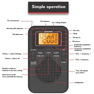 W206 Portable AM/FM 2-Band Digital Radio 1800mAh LCD Display Alarm Clock Headphone Jack - Product Image 6