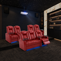 Canapé inclinable électrique intelligent en cuir véritable à trois places, style cinéma VIP classique, avec porte-gobelets USB et fonction mémoire, en bois
