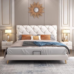 Hậu Hiện Đại Ánh Sáng Sang Trọng 1.8M Vua Kích Thước Da Đôi Giường Trong Đơn Giản Phong Cách Bắc Âu Túi Mềm Giường Cho Phòng Ngủ Chính Nhà - Product Image 1