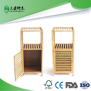 Bamboo multi-layer floor <b>shelf</b>, multi-functional <b>storage</b> rack for home living room, bamboo laundry <b>basket</b>, wholesale available. - Product Image 5