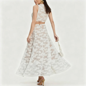 YFY 2026 Custom Women Two Piece Set Vacation Resort <strong>Wear</strong> Sleeveless Top Half Skirt Loose Fit Breathable Mesh Patterned Fabric - Product Image 2