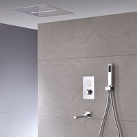 Système de douche encastré HONGDEC à double poignée en laiton, 3 fonctions, avec pommeau pluie, douchette à main et bec de baignoire, ensemble complet pour usage hôtelier
