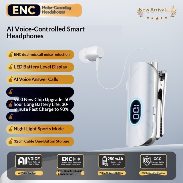 OEM K93 Dual-Mic ENC Noise-Canceling for 6.0 Zhongke Lanxun Chipset AI Voice-Controlled Digital-Display RGB Lapel Headset