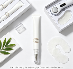 Tubo de Creme para Olhos Branco Fino com Ponta Curva de Metal para Massagem Refrescante, Tampa de Luxo, Sérum Antienvelhecimento para Olhos, Cuidado para Olheiras, Impressão Dourada Personalizada - Product Image 2