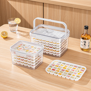 Bac à glaçons portable multicouche en silicone sans BPA, 24/48 compartiments, à démoulage facile, avec couvercle et minuterie - Product Image 1