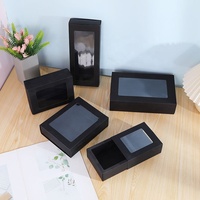Boîte cadeau en papier kraft vintage noir de qualité supérieure avec fenêtre transparente, faite à la main pour une utilisation en exposition, impression en relief