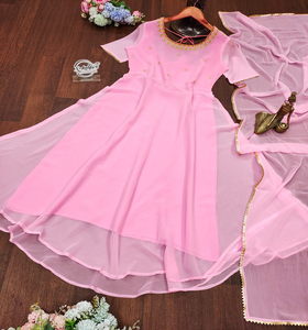 ชุดคุนูต คลอสเซ็ท อาฟเตอร์โกลว์ ปิงค์ อานาร์กาลี กุรตะ สำหรับผู้หญิง ผู้ใหญ่ สไตล์อินเดีย/ปากีสถาน ขนาด 52 นิ้ว ดีไซน์ใหม่ล่าสุด ชุดลำลอง เนื้อผ้านุ่ม - Product Image 1