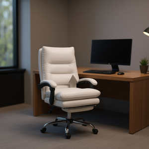 Sedia da Ufficio Direzionale in Pelle, Altezza Regolabile, Base Girevole Cromata, Braccioli, Poggiatesta Integrato, Design Contemporaneo - Product Image 2