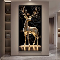 Décoration murale moderne en aluminium doré avec cerf, LED et porcelaine, impression animalière, élégante pour la maison, chambre et salon de luxe