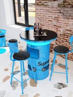 Ensemble de bar en fer rond de style industriel avec rangement, table haute et chaises pour usage commercial dans les salons KTV et les restaurants