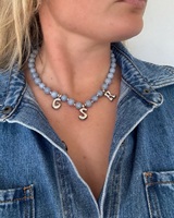 Collar con Colgante de Inicial de Acero Inoxidable, Collares de Moda con Cuentas Grandes de Piedra Natural y Cristal para Mujer, Joyería Diaria