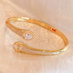 Double-Headed Teardrop Zirconia <b>Bangle</b> 18K Gold Plated <b>Copper</b> Party Jewelry Silver And Gold Color - Product Image 2