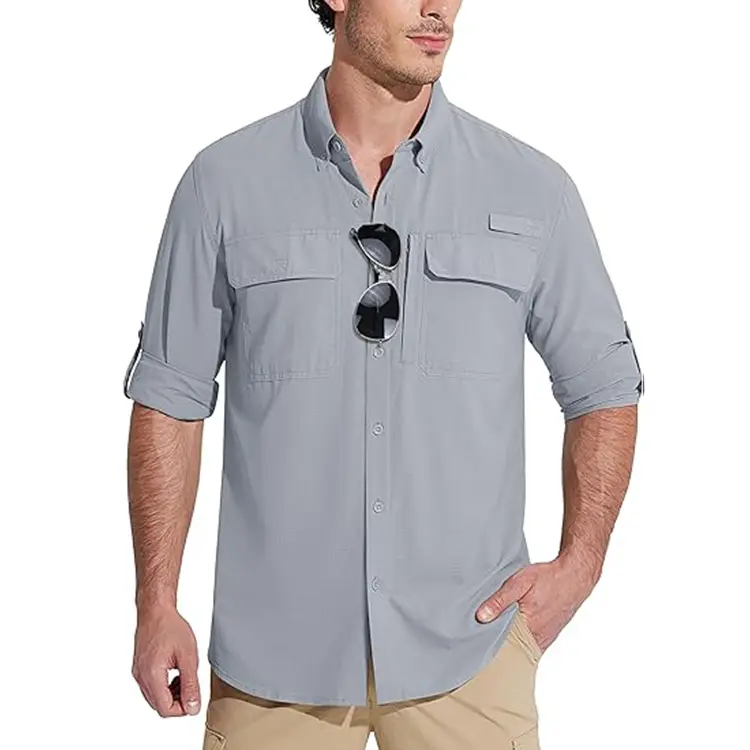 Chemise à manches longues UPF 50 Protection solaire Chemise de travail cargo Chemise de pêche en polyester Protection UV Séchage rapide personnalisé