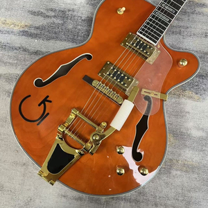 Guitarra Eléctrica Naranja de Cuerpo Hueco Lista para Enviar, Guitarra Profesional de Rock y Jazz ES335 con Sistema de Trémolo <span class=keywords><strong>BIGSBY</strong></span> y Herrajes Dorados - Product Image 4