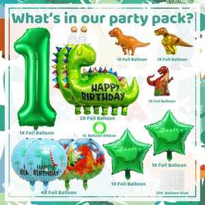 Decoraciones de Cumpleaños con Globos de Dinosaurios, Globo de Número de Papel de Aluminio, Globos de Dinosaurios, Globo de Corona Verde para Fiesta de Baby Shower de 1er Cumpleaños - Product Image 3