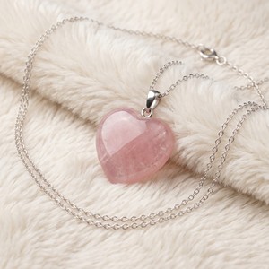 Ear enlace oem odm Wholesale Silver Plated Pendant Necklaces <b>Heart</b> <b>Rose</b> <b>Quartz</b> Gemstone Jewelry For Women - Product Image 2