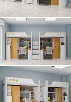 Lit double moderne en métal pour appartement, dortoir, école, travailleur, étudiant, avec bureau et armoire intégrés, design minimaliste