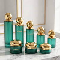 Pot en verre turquoise pour crème visage, vide, avec couvercle doré, pour emballage cosmétique, directement du fabricant