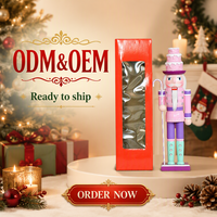 Topi Kue Pink 38cm 15inci Buatan Khusus, Nutcracker Kayu Buatan Tangan Grosir, Dekorasi Meja Natal
