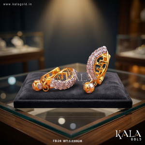 Boucles d'oreilles clipsables Kala Gold Luxury en or 18 carats style Bali pour femme, diamant taille brillant, ethniques, modernes, tendance, micro-incrustations, superbes - Product Image 5