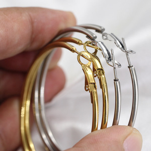 Boucles d'oreilles créoles 40-50MM en acier inoxydable plaqué or 18K, fil rond, bijoux de mode pour soirée - Product Image 1