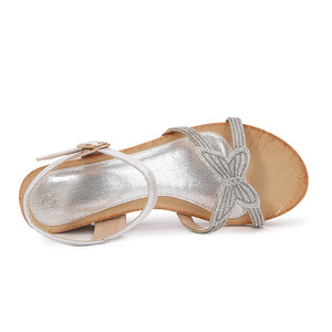 Fashion Flat Sandals Women Solid Color Rhinestone Decorated Open Toe PU Upper Rubber Outsole Summer Casual Shoes - Product Image 3