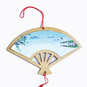 Hanwenge STEM DIY Éventail en bois décoratif, esthétique orientale, paysage traditionnel du Jiangnan, écologique et non toxique - Product Image 3