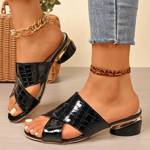 2026 New Style <b>Sexy</b> Open Toe Peep Thick-Topped Fish-Feet Slippers Women Crossed Straps <b>High</b> <b>Heel</b> Chunky <b>Heel</b> Summer Winter Shoes - Product Image 4