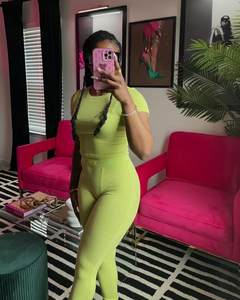 Set Loungewear in cotone personalizzato 2 pezzi da donna Soild top a maniche corte e Legging da salotto a coste due pezzi Set da donna - Product Image 5