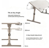Table de lit pliable réglable en hauteur pour ordinateur portable, plateau inclinable avec tiroir, support de livre, ventilateur USB et lampe pour la lecture et le travail