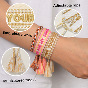 Braccialetti in Tessuto da Donna con Logo Personalizzato, Intrecciati con Ricamo 'Love', Nappa Regolabile, Bracciali <span class=keywords><strong>dell</strong></span>'<span class=keywords><strong>Amicizia</strong></span> alla Moda - Product Image 3