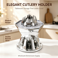 Ensemble de couverts modernes en chrome doré à facettes avec support, fourchettes, cuillères, couteaux et couvercle transparent – Vente en gros pour hôtels et OEM