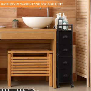 Clothing Organizer 4 Layers Black Metal Frame With Wheels And Wooden Top For <b>Storage</b> And Organization - Product Image 4