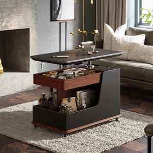 Mesa de Centro Multifuncional con Elevación, Diseño Moderno, Base de Metal y Tablero de Madera de Abedul, con Ruedas - Product Image 2