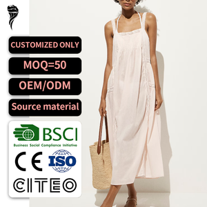 Customized Women's Maxi Dress <b>Spaghetti</b> <b>Strap</b> Loose Fit 100% Cotton Solid Color Lace Detail Casual Summer Dress OEM ODM - Product Image 1