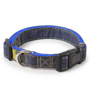 Collier de chien en Nylon Denim, matériau solide avec fournitures de dressage pour animaux de compagnie