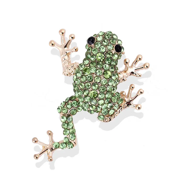 New Rhinestone Frog Brooch Vivid Animal Pin Design Alloy Green Jewelry Gifts For Men And Women
