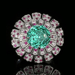 Joyería de Moda Ecológica, Chapada en Plata sobre Cobre, con Circonita Verde de 14-10mm, Collar y Aretes con Diseño de Flor, Juego de 3 Piezas con Anillo para Boda o Fiesta - Product Image 4