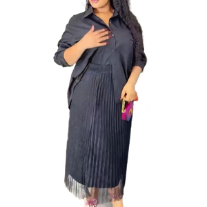 Completo da donna Perspective Africa: Camicetta a maniche lunghe con inserti in <span class=keywords><strong>pizzo</strong></span> + Gonna lunga plissettata, set due pezzi per lo street style - Product Image 6