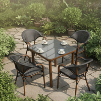 Meubles d'extérieur en aluminium en gros, style îlot, pour hôtels, table et chaises en aluminium Teslin et verre pour la détente